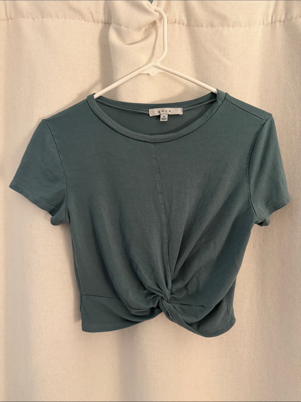 gaze Teal Twist-Front Cropped Tee